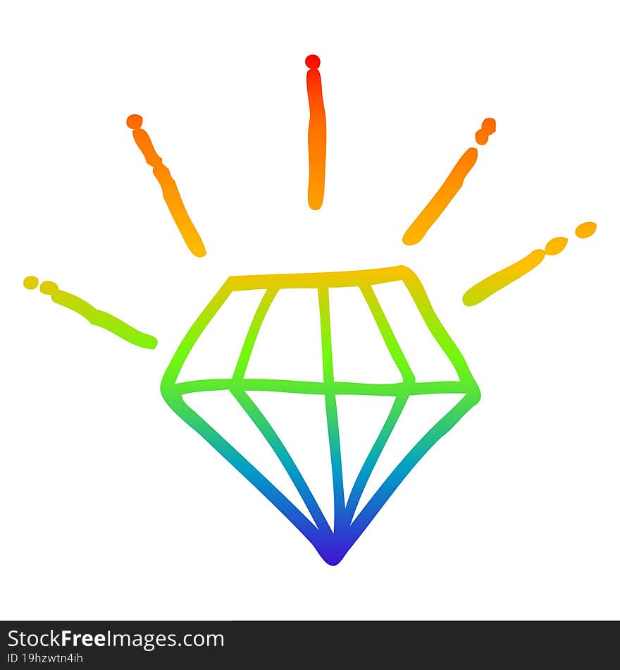 rainbow gradient line drawing cartoon tattoo diamond