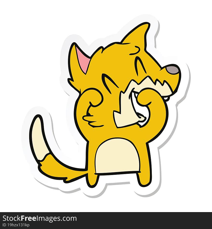 sticker of a laughing fox cartoon