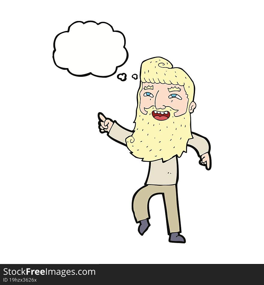 Cartoon Man With Beard Laughing And Pointing With Thought Bubble