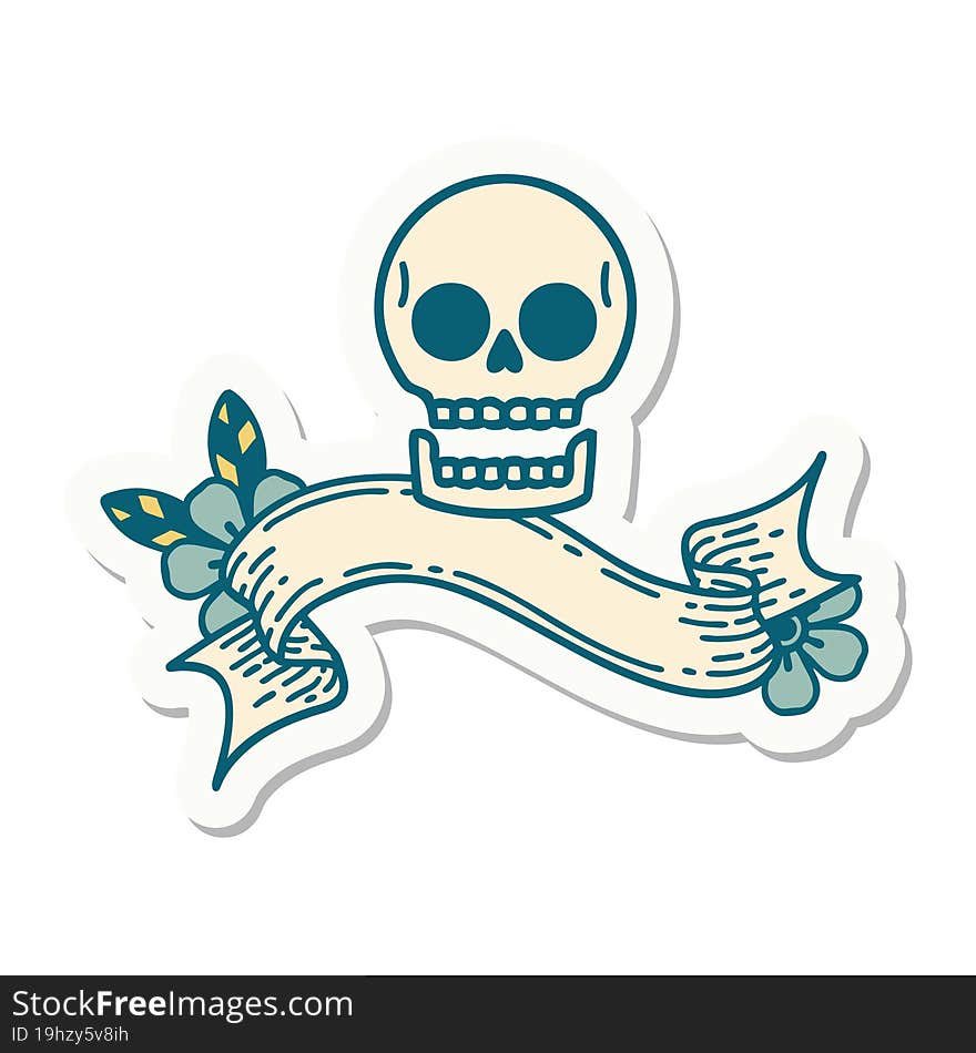 tattoo sticker with banner of a skull