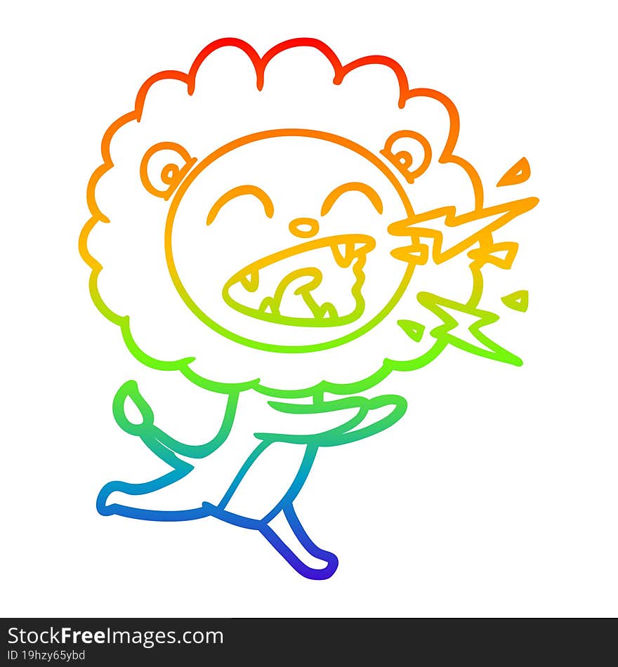 Rainbow Gradient Line Drawing Cartoon Running Lion