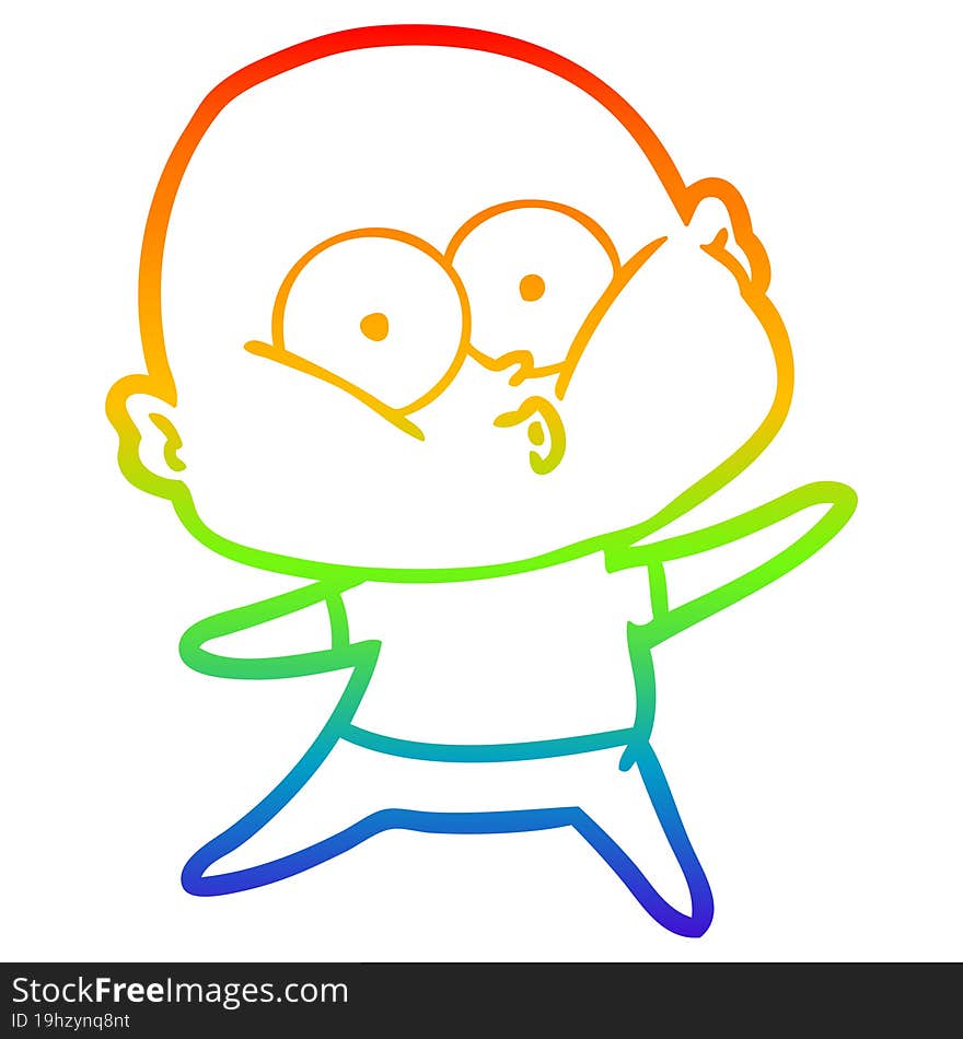 rainbow gradient line drawing cartoon bald man staring