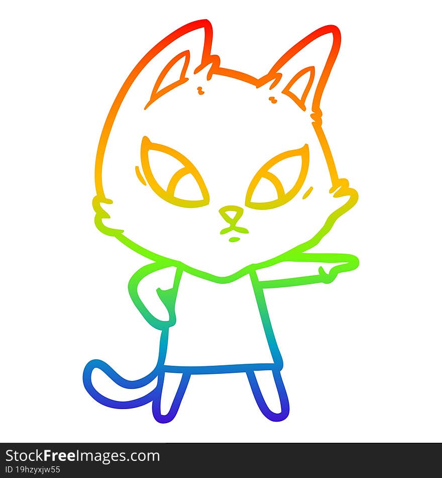 rainbow gradient line drawing confused cartoon cat