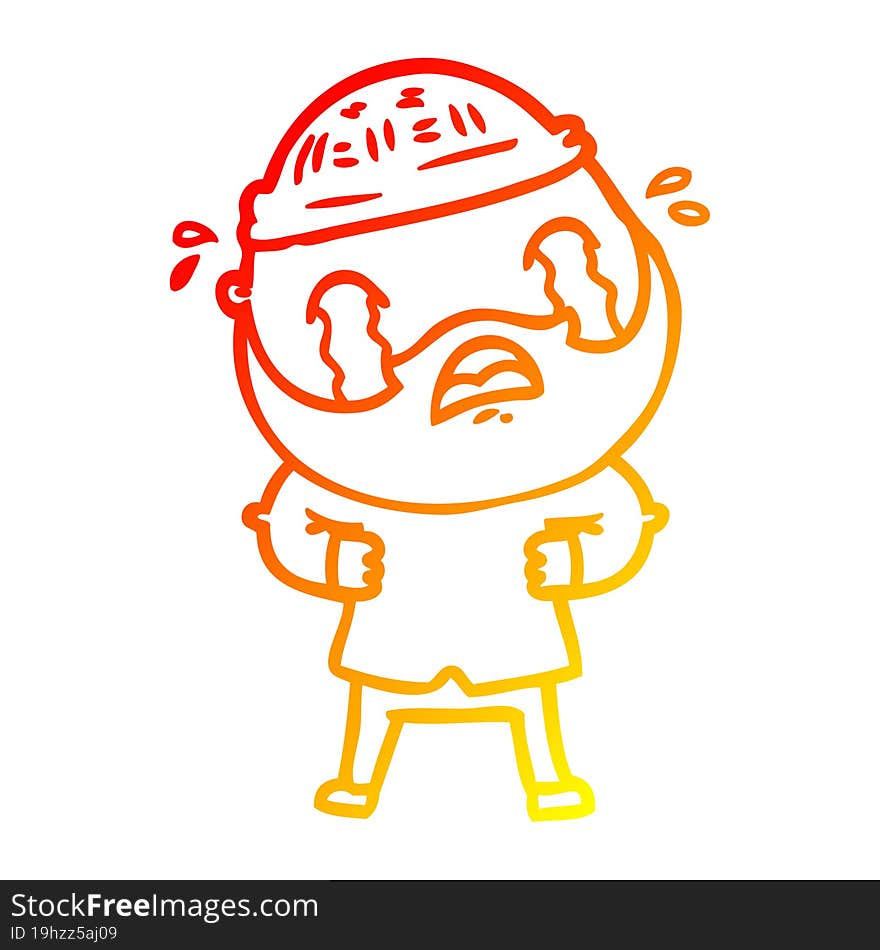 warm gradient line drawing cartoon bearded man crying