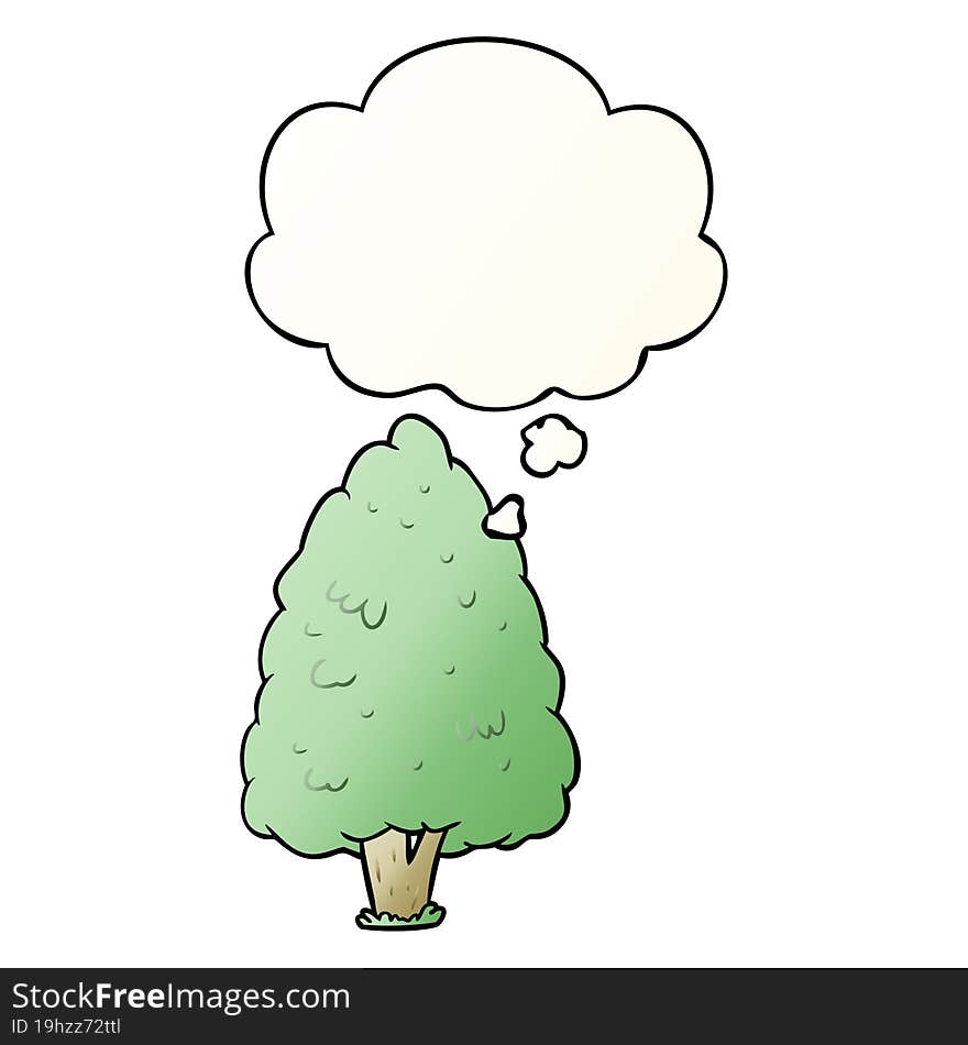 cartoon tall tree and thought bubble in smooth gradient style