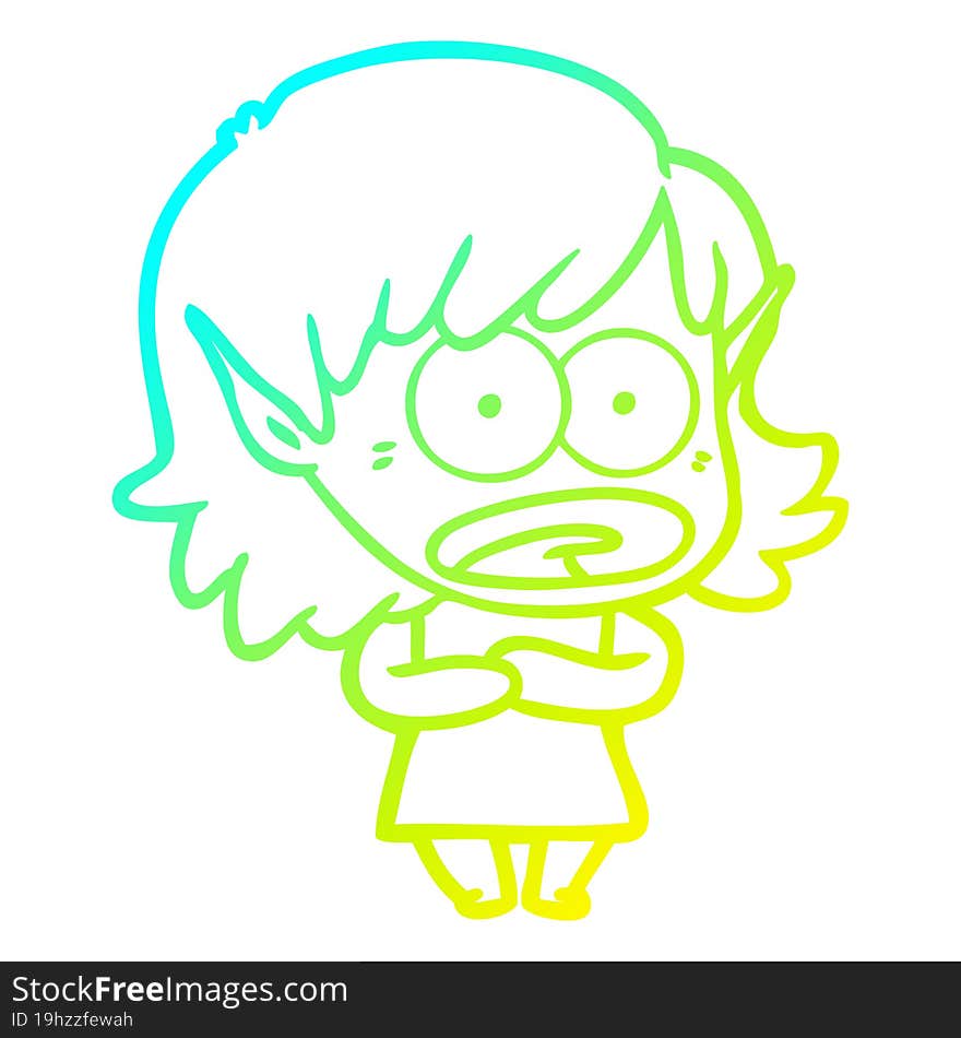 cold gradient line drawing cartoon shocked elf girl