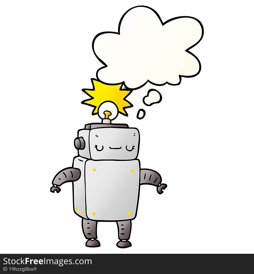 Cartoon Robot And Thought Bubble In Smooth Gradient Style