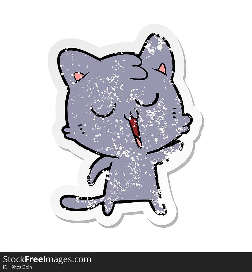 distressed sticker of a cartoon cat singing