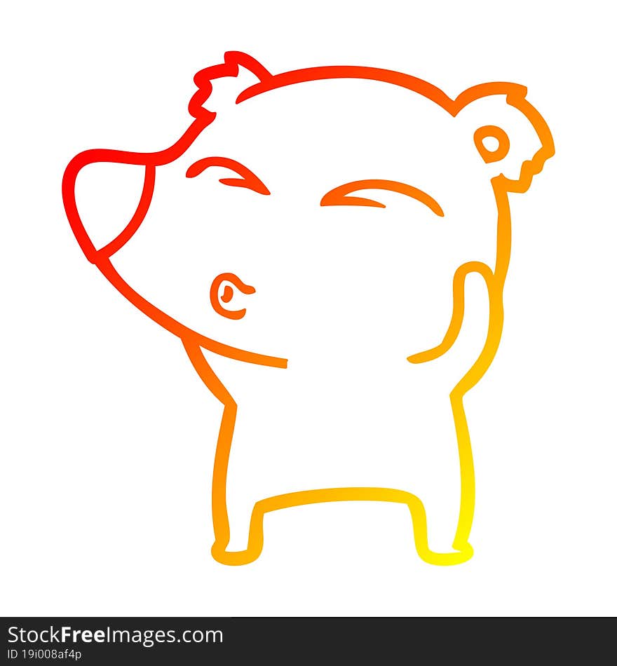 warm gradient line drawing cartoon whistling bear