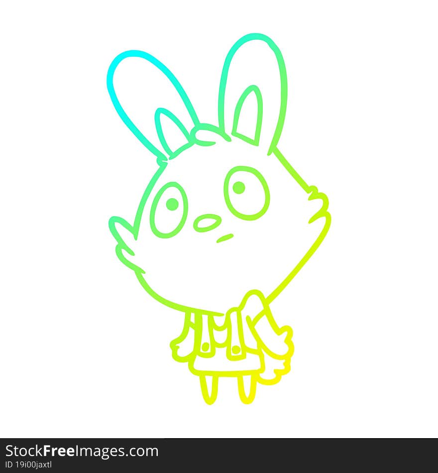 cold gradient line drawing of a cute rabbit shrugging shoulders