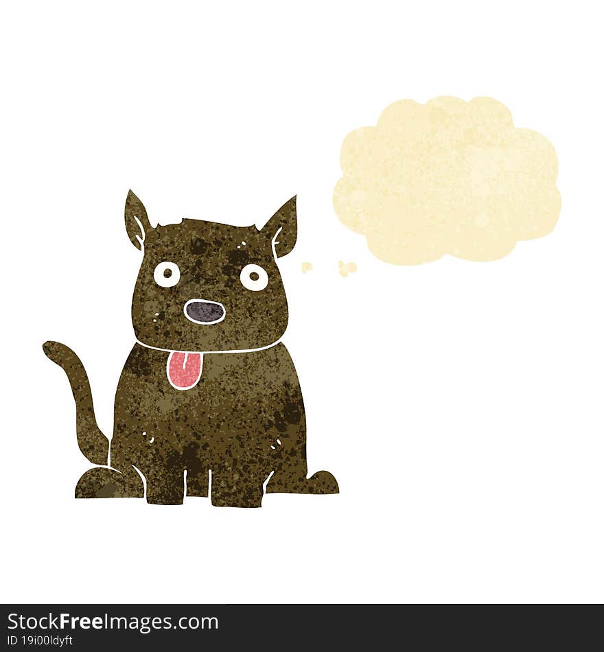 cartoon dog sticking out tongue with thought bubble