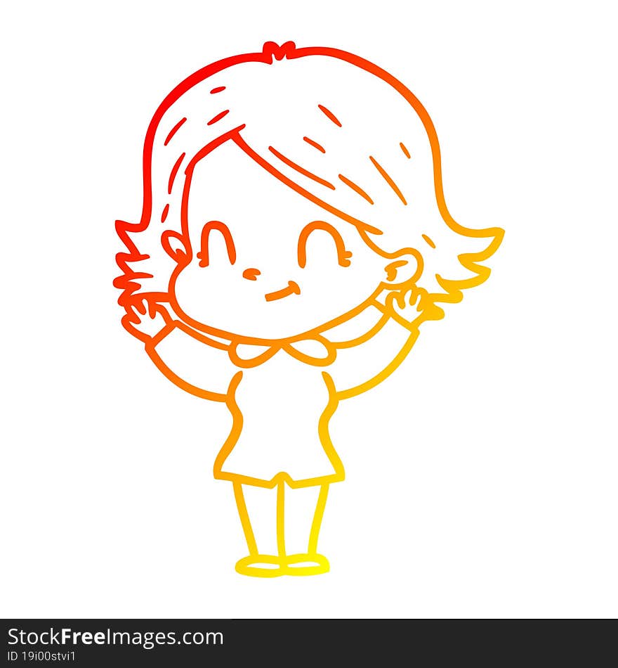 Warm Gradient Line Drawing Cartoon Friendly Girl