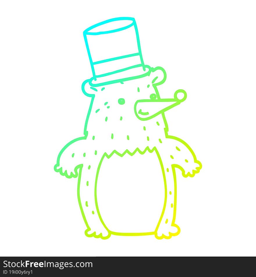 cold gradient line drawing cartoon bear in top hat