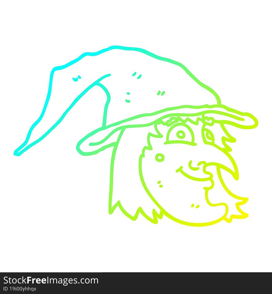 cold gradient line drawing cartoon happy witch