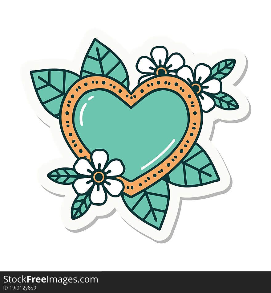 sticker of tattoo in traditional style of a botanical heart. sticker of tattoo in traditional style of a botanical heart