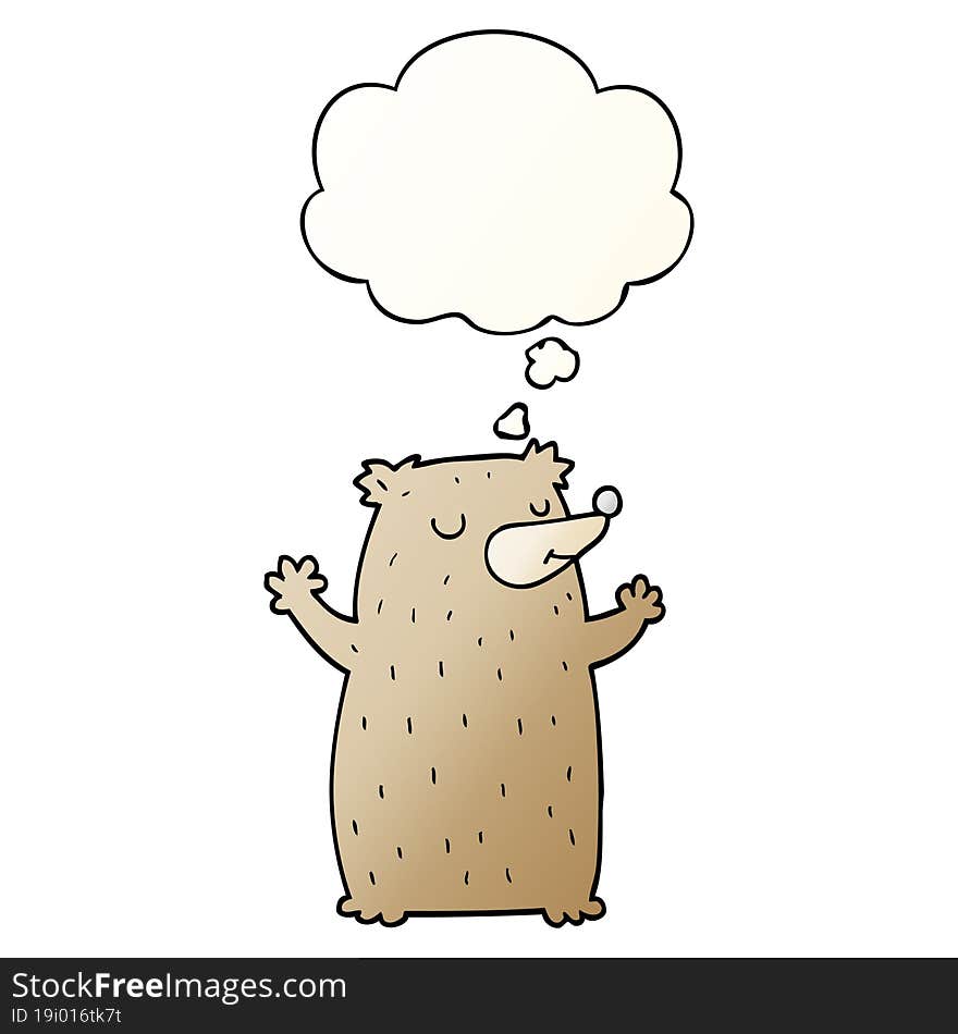 cartoon bear and thought bubble in smooth gradient style