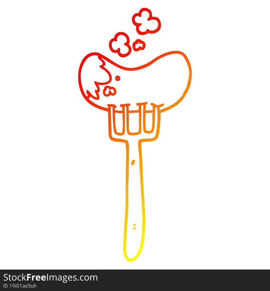 warm gradient line drawing cartoon sausage and fork