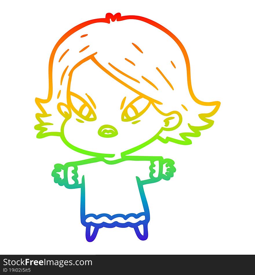 rainbow gradient line drawing of a cartoon stressed woman