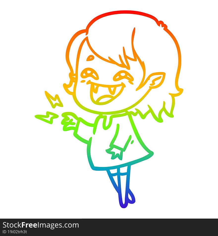 rainbow gradient line drawing cartoon laughing vampire girl