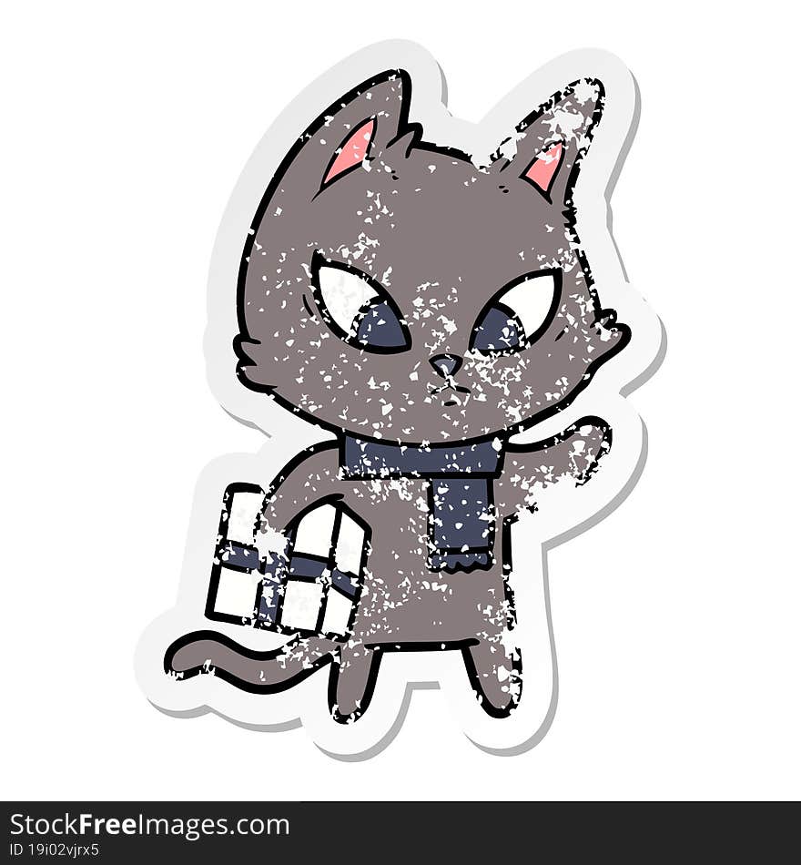 distressed sticker of a confused cartoon cat