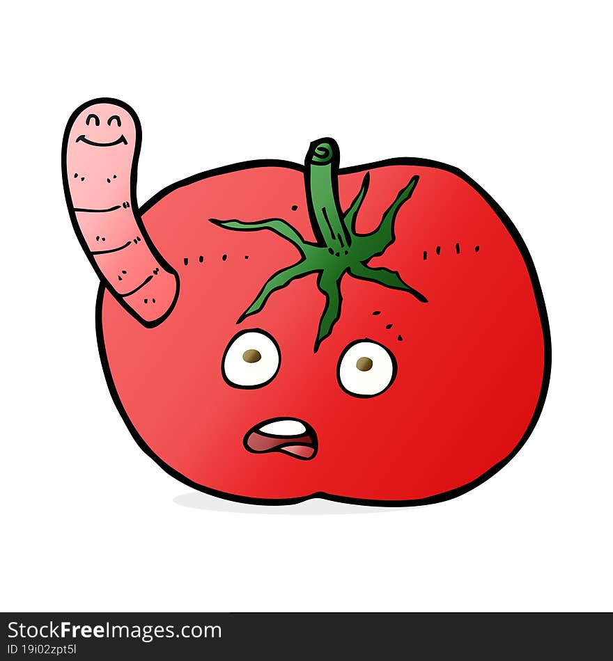 cartoon tomato with worm