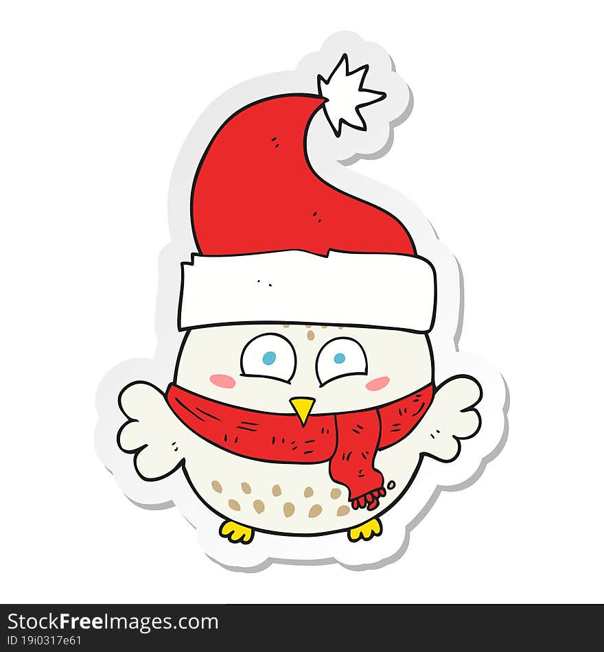 sticker of a cartoon owl wearing christmas hat