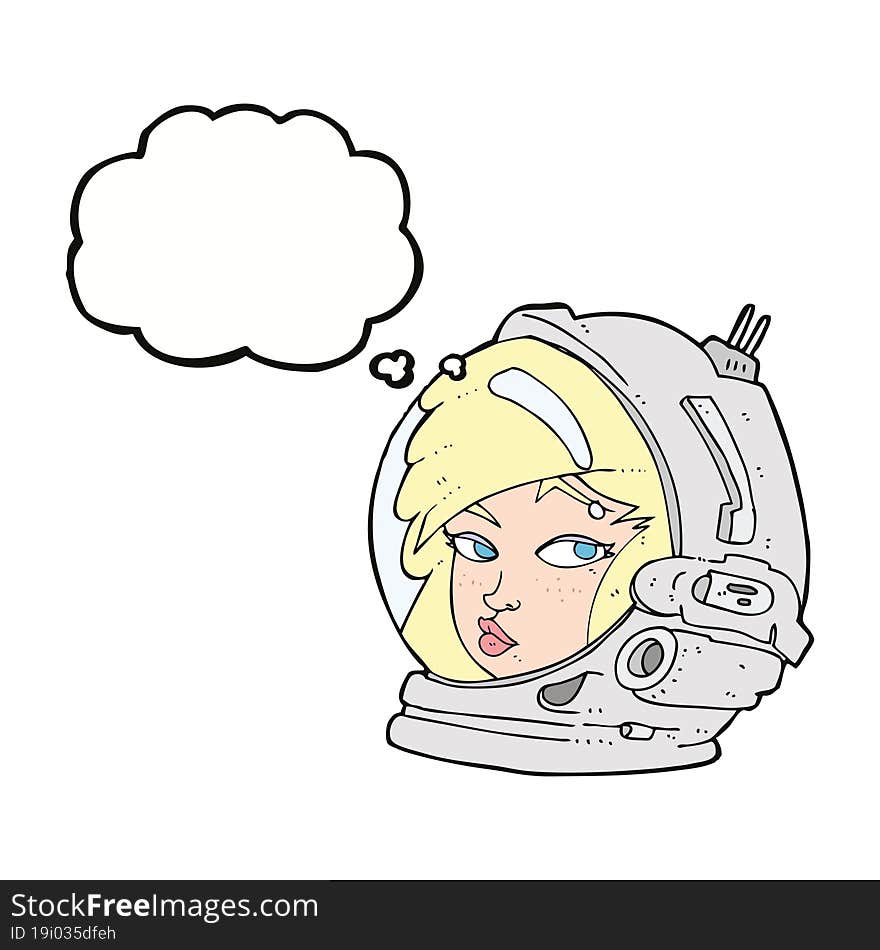 Cartoon Female Astronaut With Thought Bubble