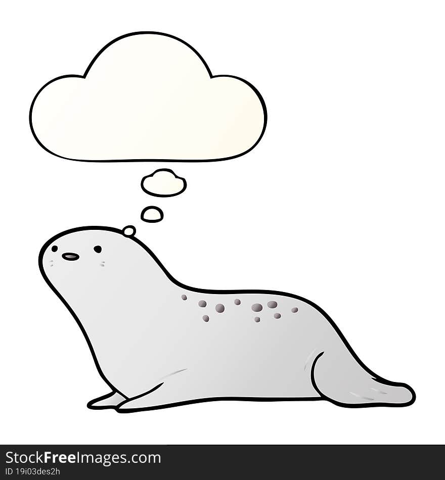 cartoon seal and thought bubble in smooth gradient style