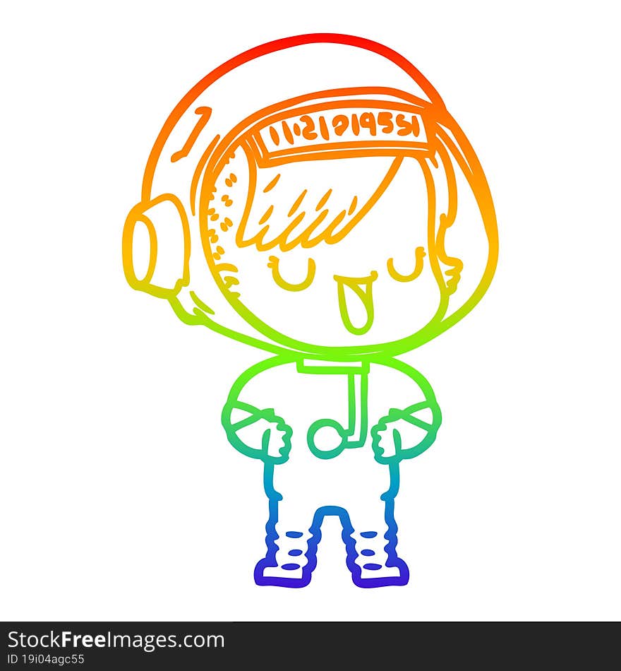 rainbow gradient line drawing of a cartoon astronaut woman