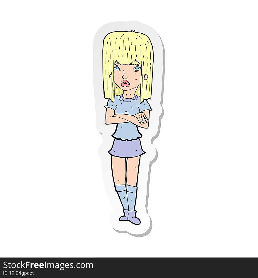 sticker of a cartoon girl with crossed arms