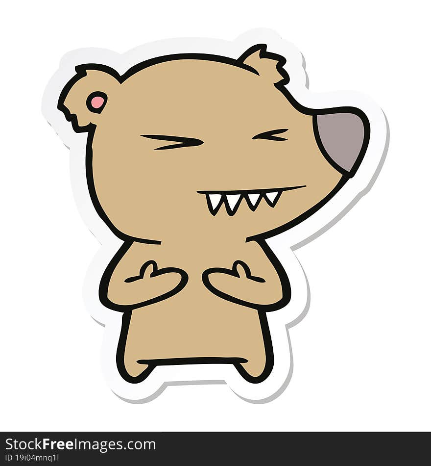 sticker of a angry bear cartoon