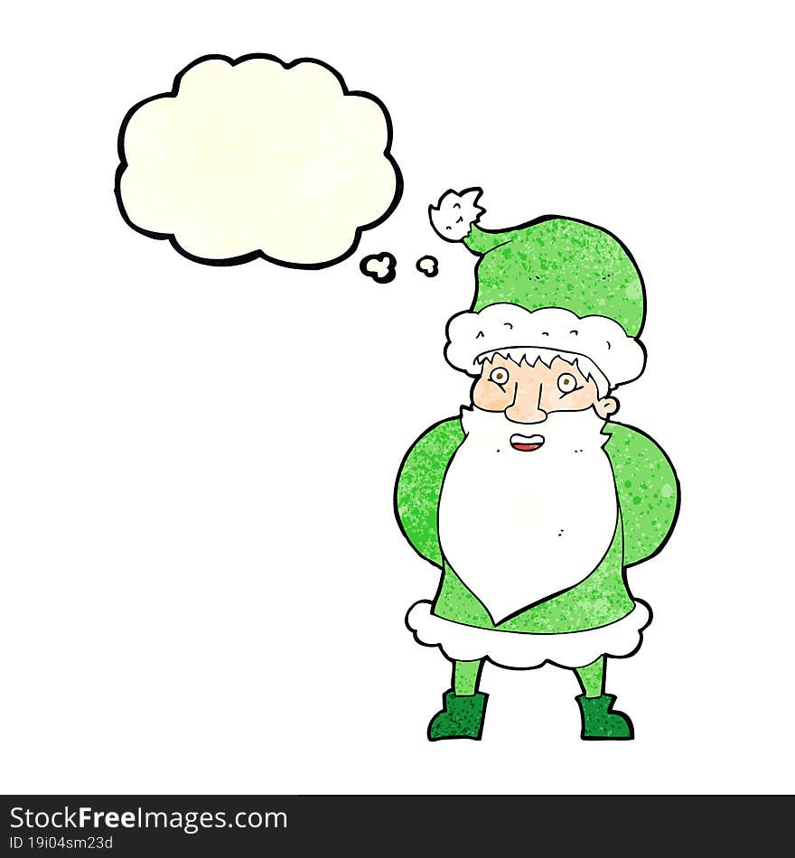 cartoon santa claus with thought bubble