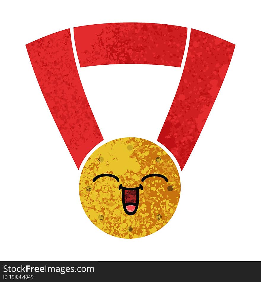 retro illustration style cartoon of a gold medal