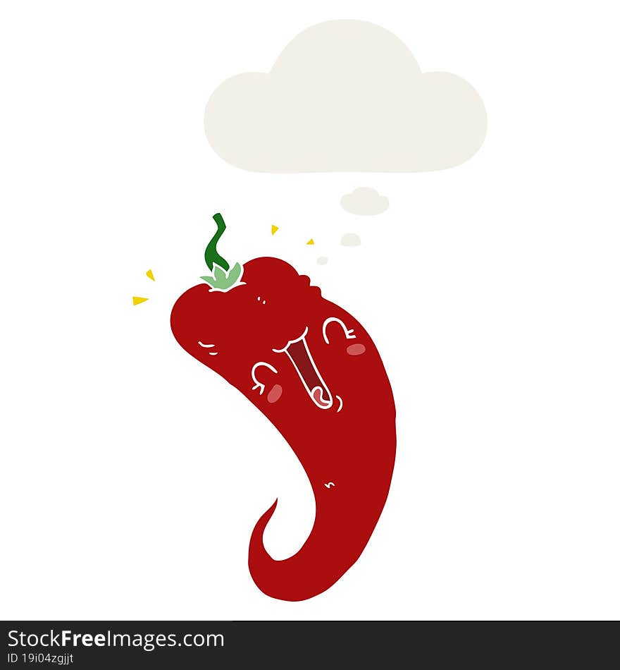 cartoon chili pepper and thought bubble in retro style