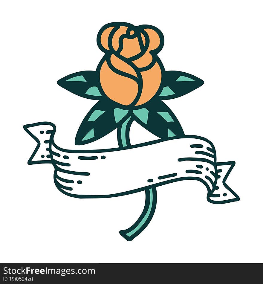 iconic tattoo style image of a rose and banner. iconic tattoo style image of a rose and banner