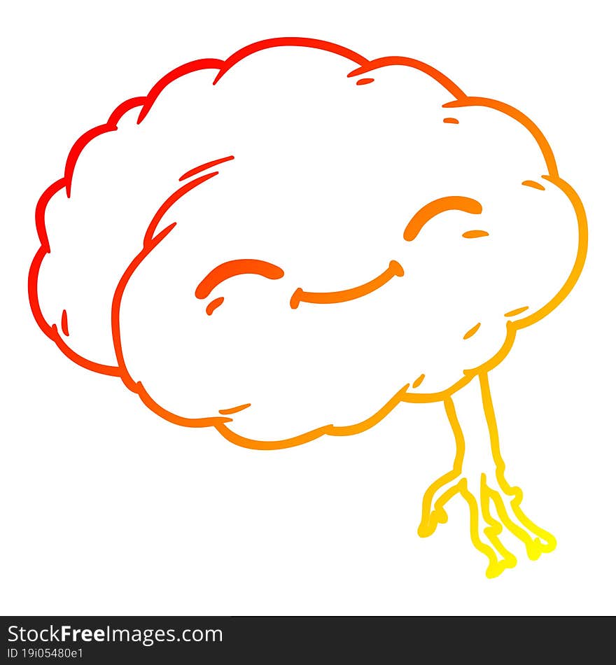 warm gradient line drawing cartoon happy brain