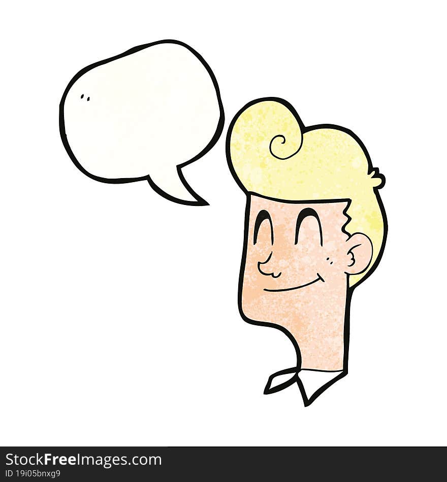 speech bubble textured cartoon smiling man