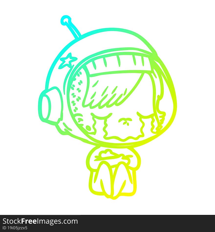 Cold Gradient Line Drawing Cartoon Crying Astronaut Girl