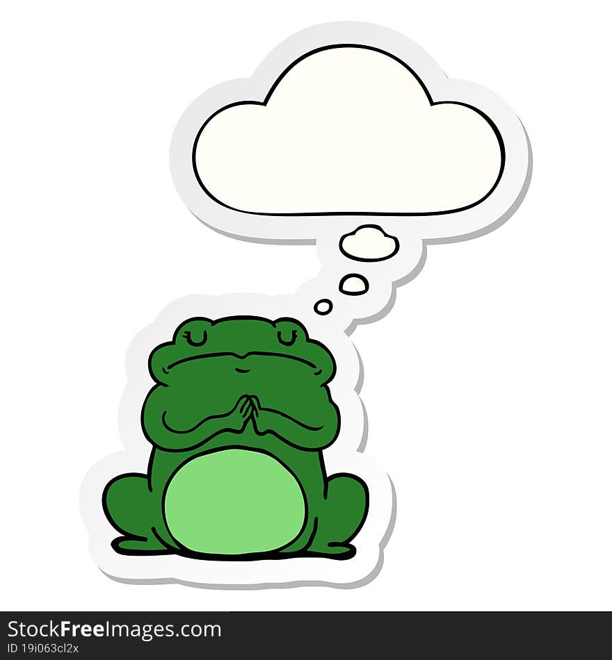 cartoon arrogant frog with thought bubble as a printed sticker