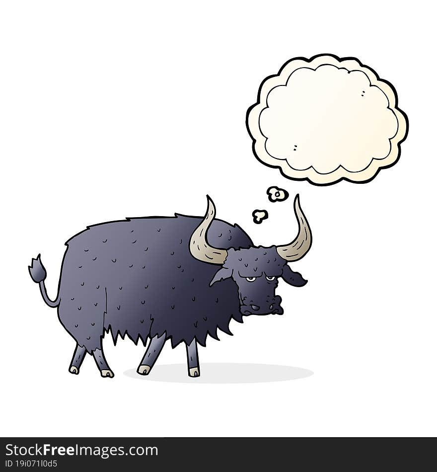 Cartoon Annoyed Hairy Ox With Thought Bubble