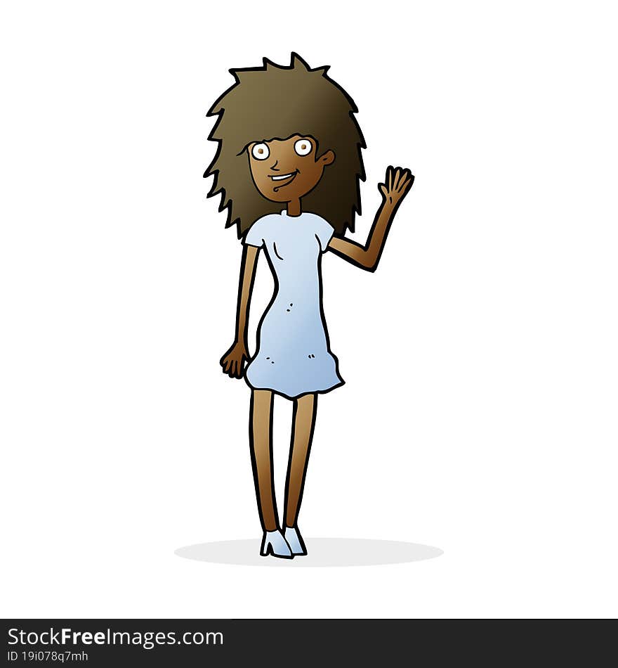 Cartoon Happy Woman Waving