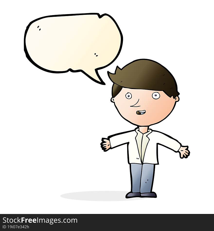 cartoon man in casual jacket with speech bubble