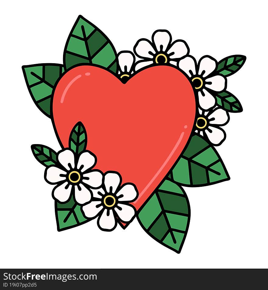 tattoo in traditional style of a botanical heart. tattoo in traditional style of a botanical heart