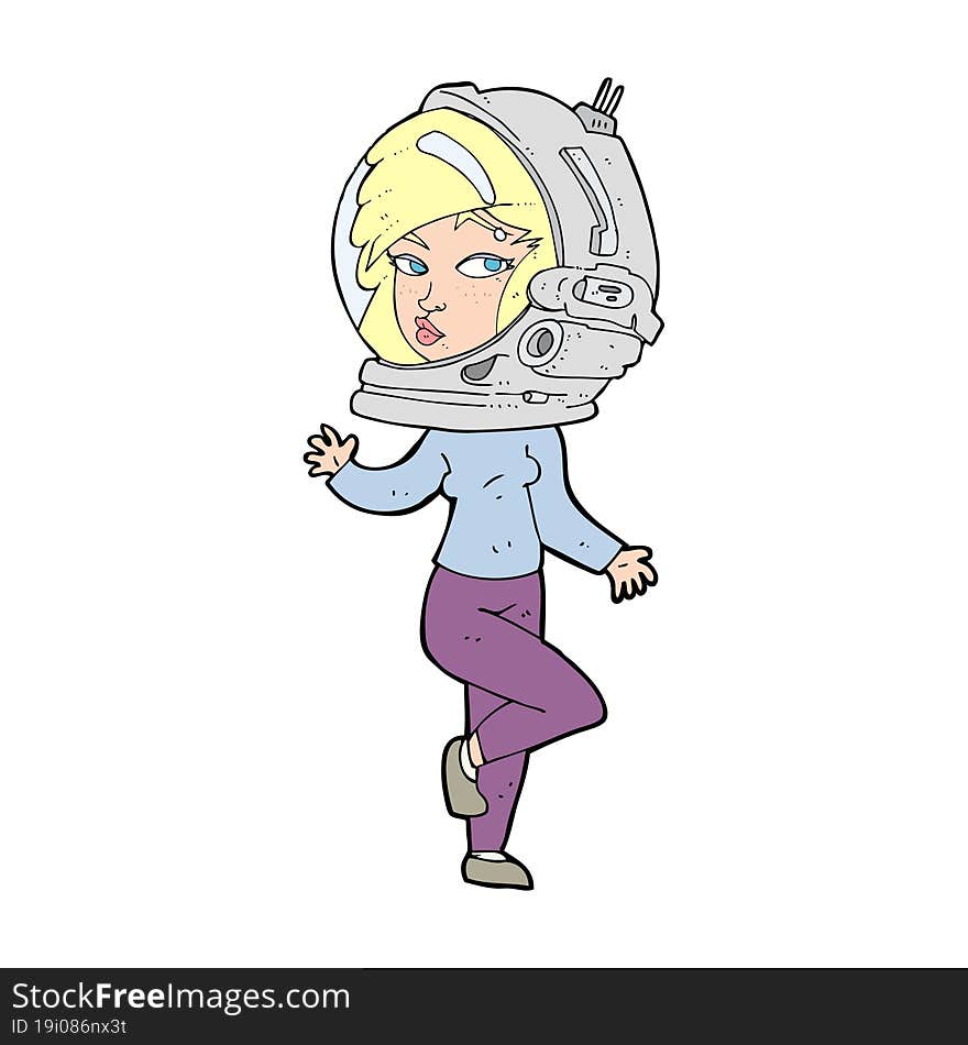 cartoon woman wearing space helmet