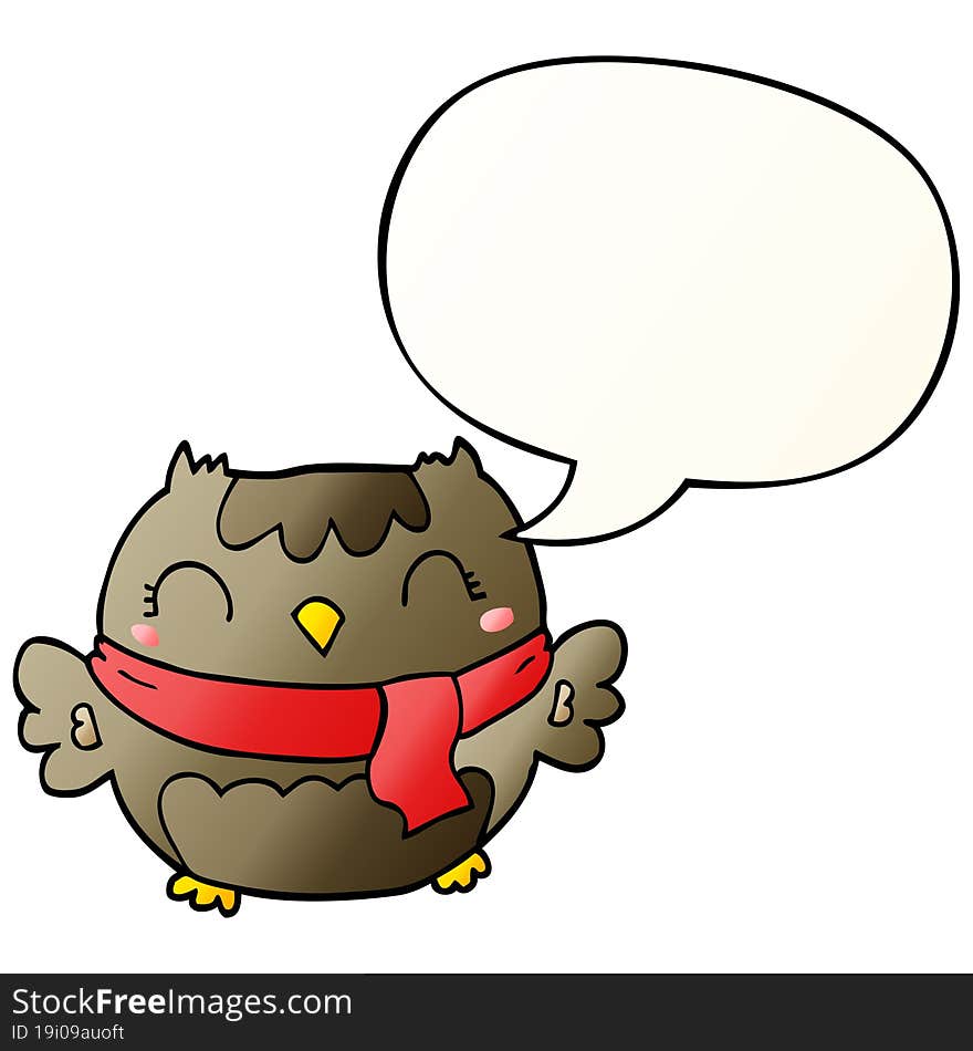 cute cartoon owl and speech bubble in smooth gradient style