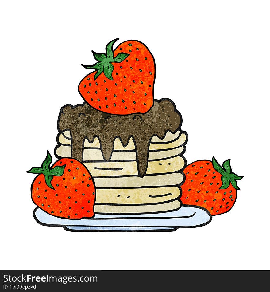 freehand textured cartoon pancake stack with strawberries