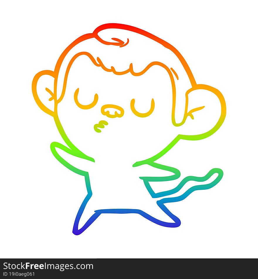 rainbow gradient line drawing of a cartoon monkey