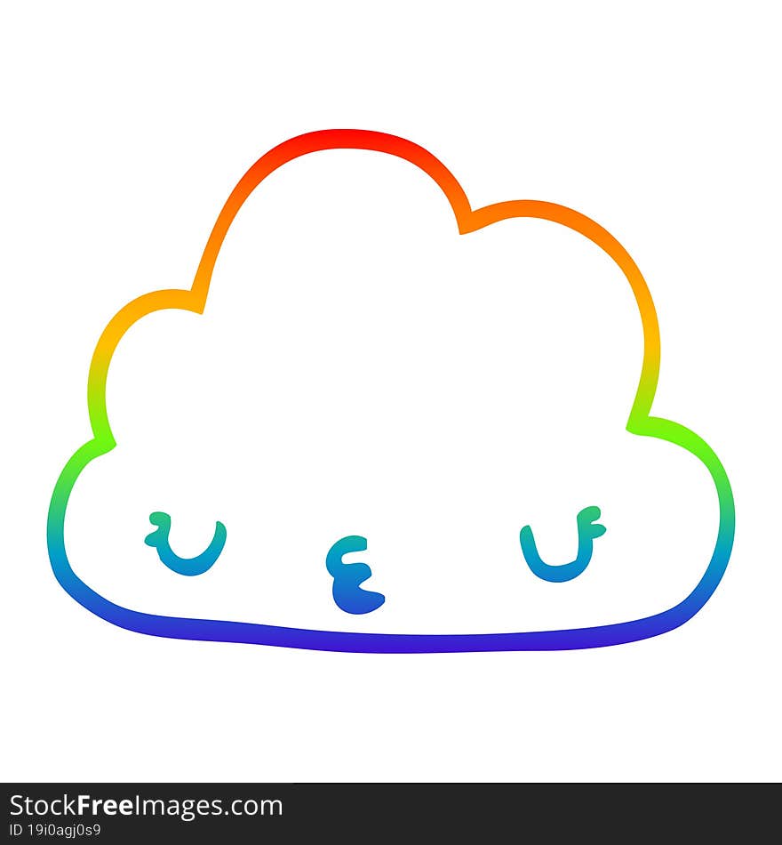 Rainbow Gradient Line Drawing Cute Cartoon Cloud