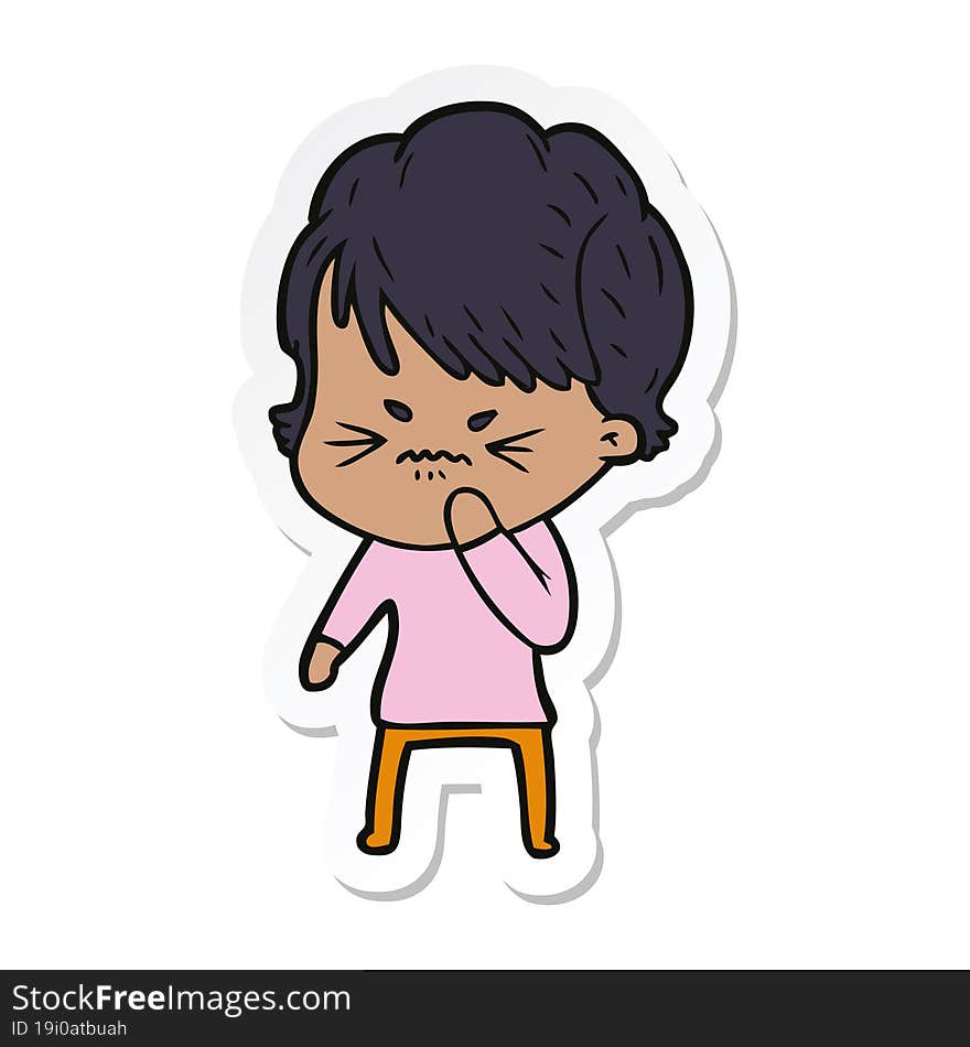 sticker of a cartoon frustrated woman