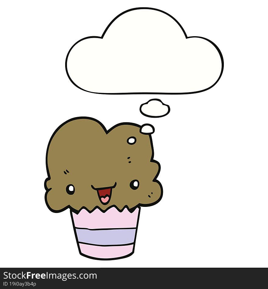 Cartoon Cupcake With Face And Thought Bubble